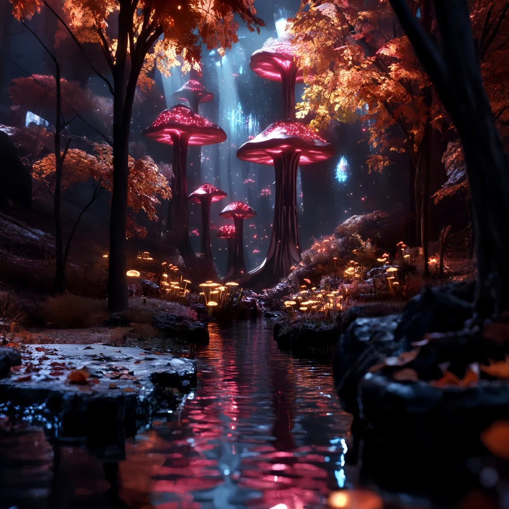 Woodland Photo Backdrop Mushroom Woods Water Backdrop CSH4-106