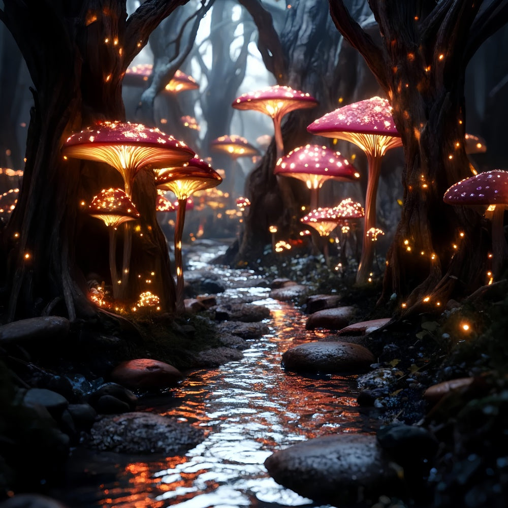 Fairy Tale Forest Backdrop Luminous Mushroom River Backdrop CSH4-107