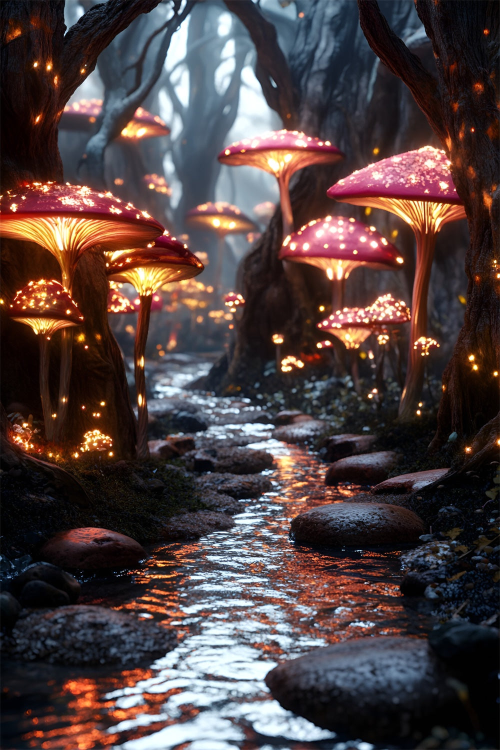 Fairy Tale Forest Backdrop Luminous Mushroom River Backdrop CSH4-107