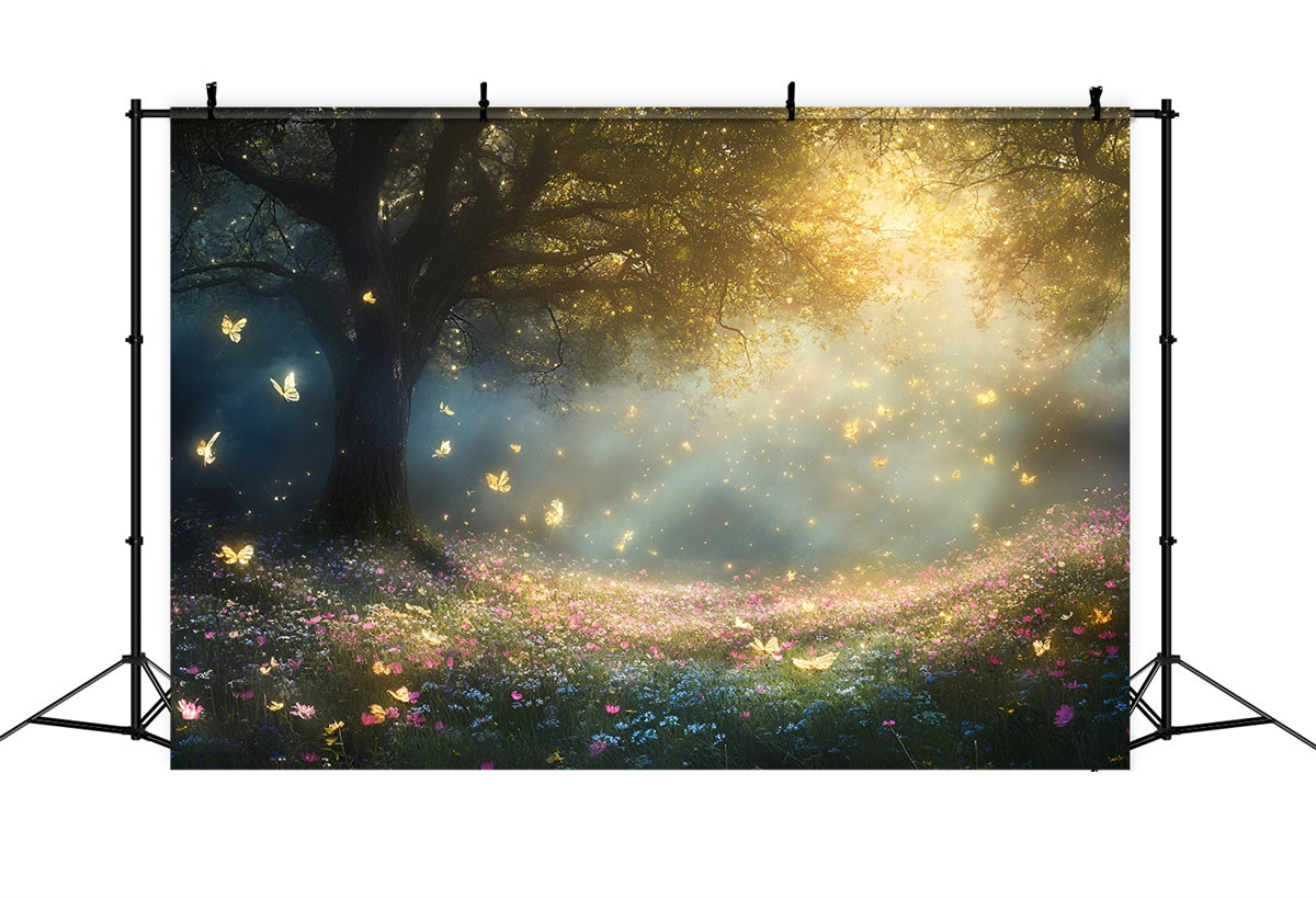 Photography Backdrop Forest Golden Butterfly Meadow Backdrop CSH4-110