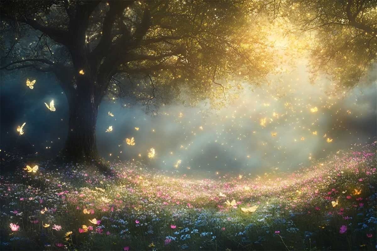 Photography Backdrop Forest Golden Butterfly Meadow Backdrop CSH4-110