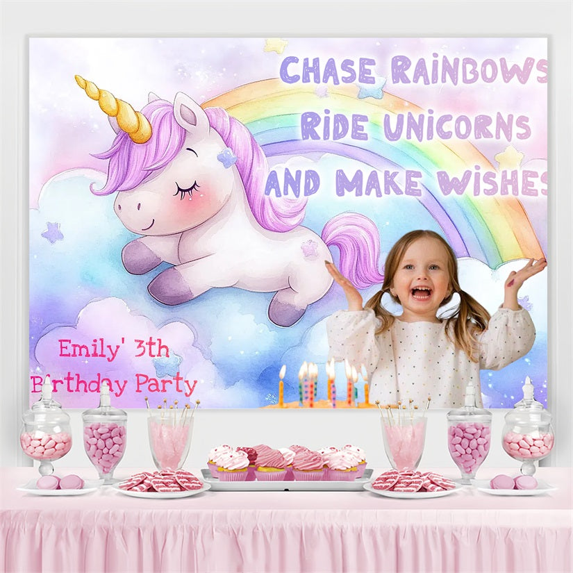 Custom Backdrop For Birthday Party Unicorn Dreamland Rainbow Backdrop CSH4-12