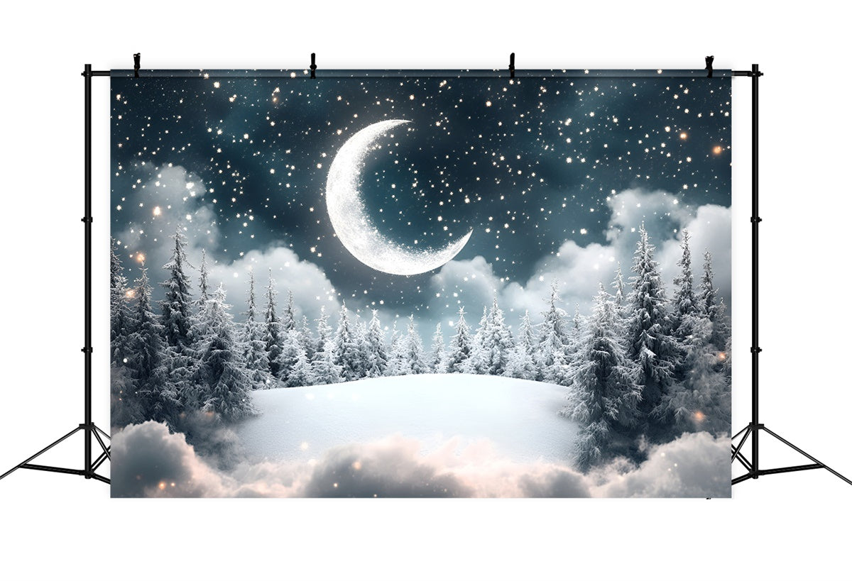 Forest Backdrop Photography Starry Night Moon Pines Backdrop CSH4-122