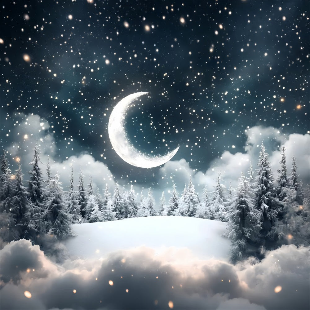 Forest Backdrop Photography Starry Night Moon Pines Backdrop CSH4-122