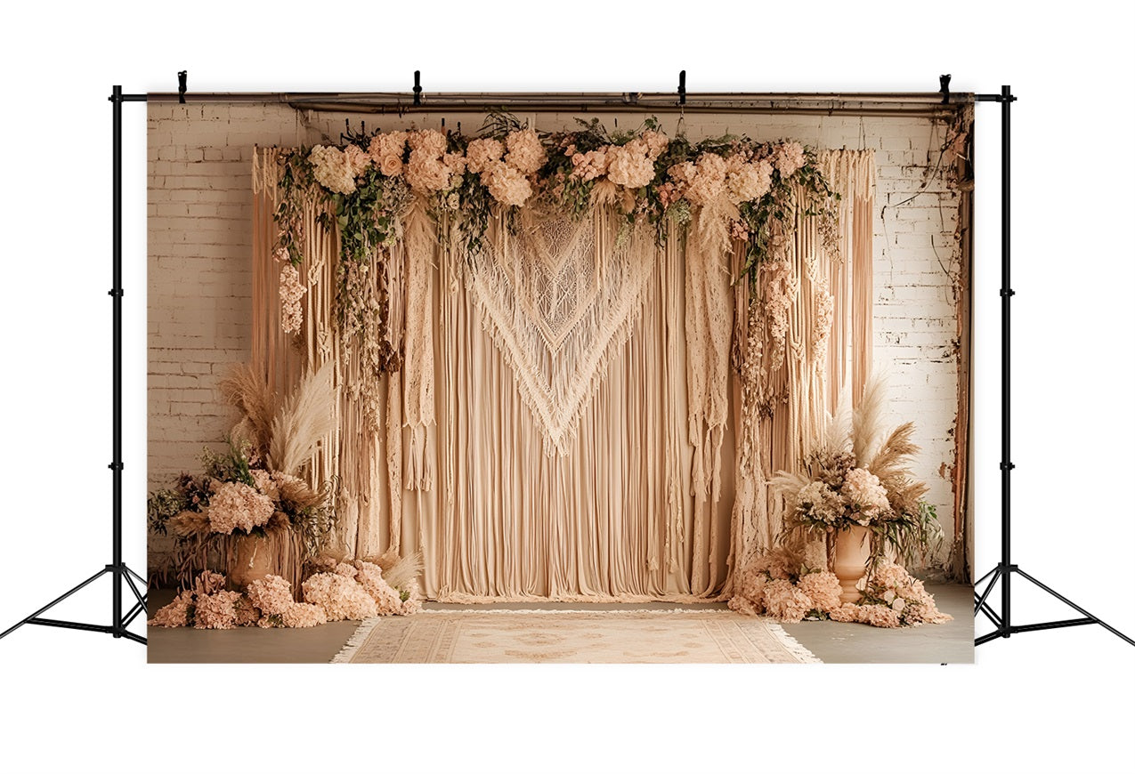 Boho Backdrop Macrame Drape Blush Flowers Backdrop CSH4-132
