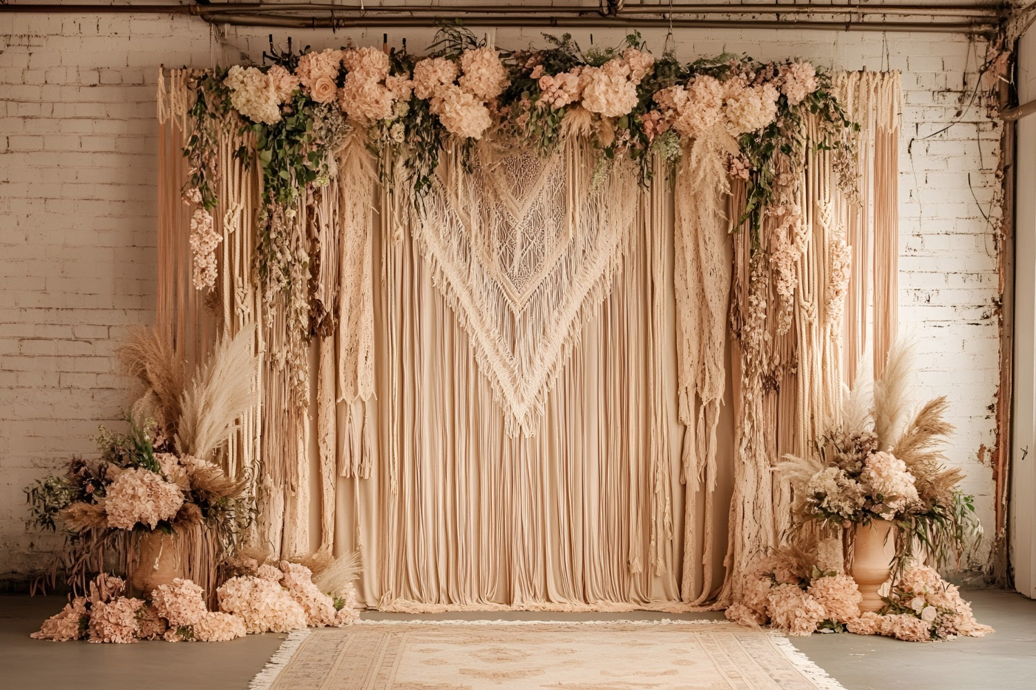 Boho Backdrop Macrame Drape Blush Flowers Backdrop CSH4-132