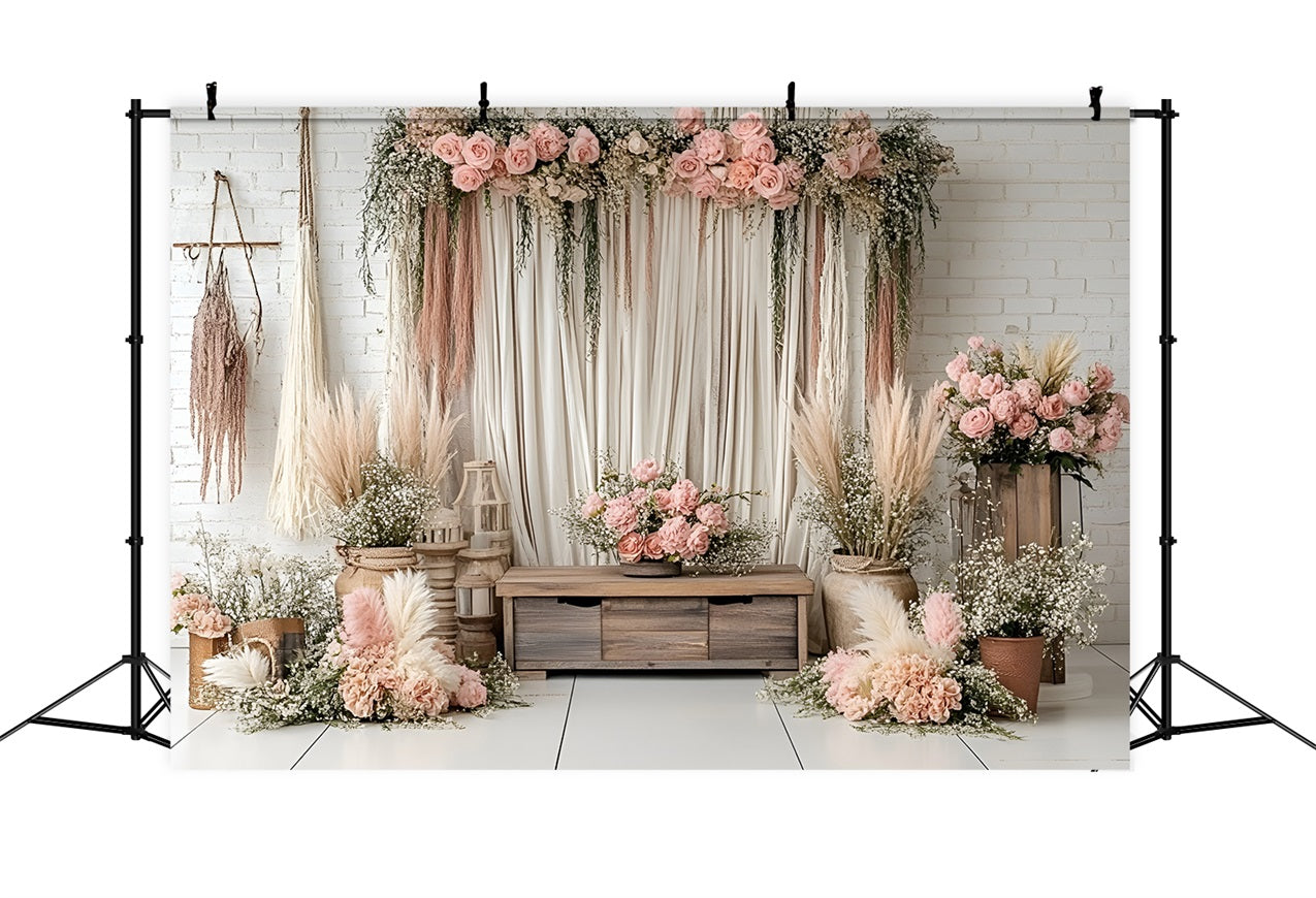Boho Backdrops Drapery Pampas Flowers Backdrop CSH4-136