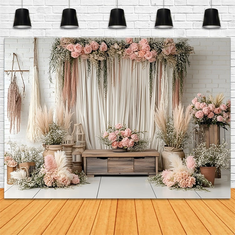Boho Backdrops Drapery Pampas Flowers Backdrop CSH4-136