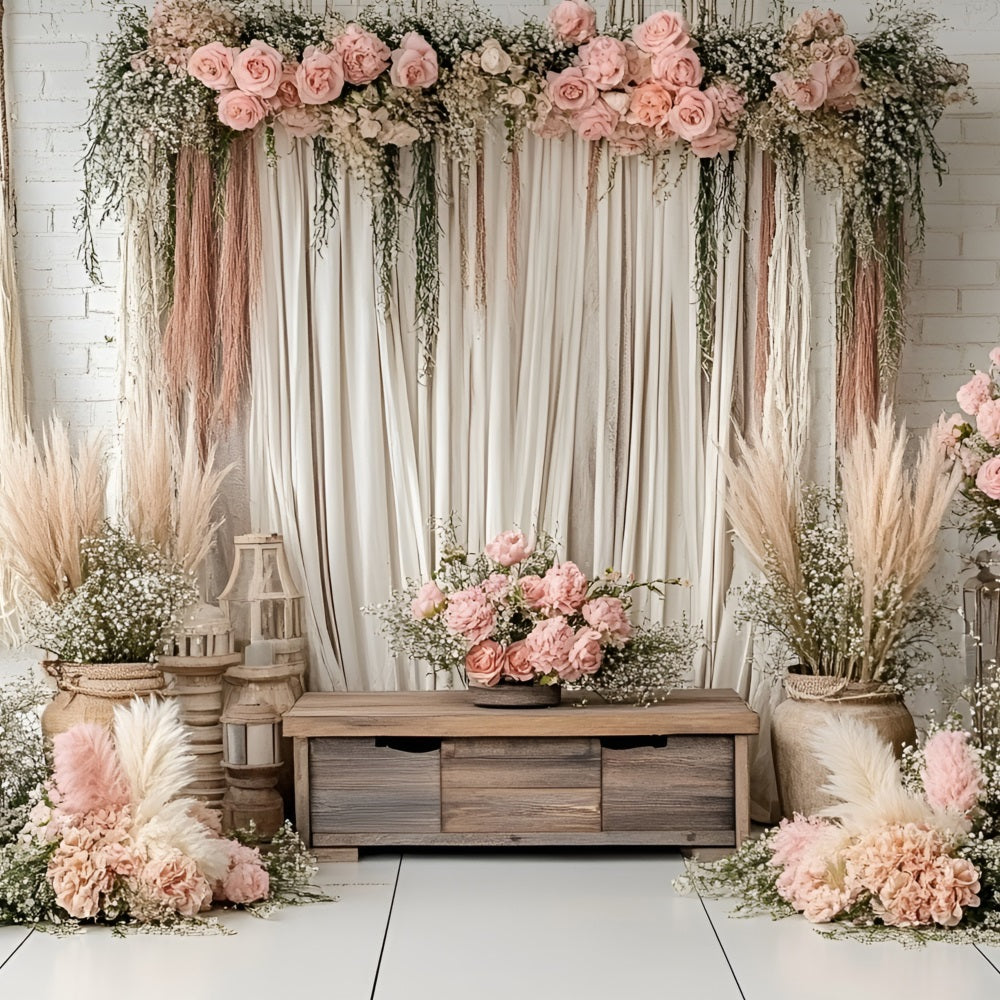 Boho Backdrops Drapery Pampas Flowers Backdrop CSH4-136