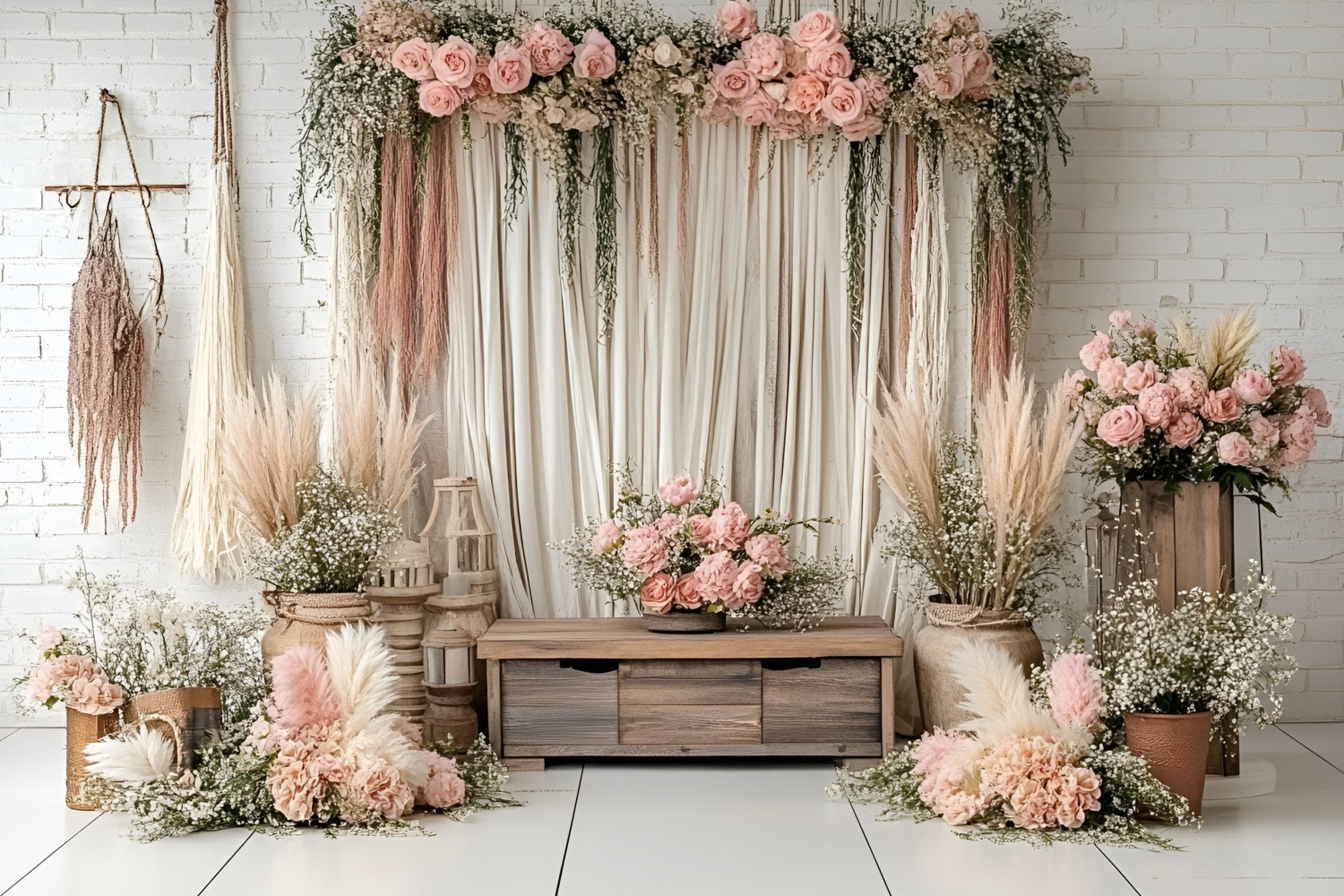 Boho Backdrops Drapery Pampas Flowers Backdrop CSH4-136