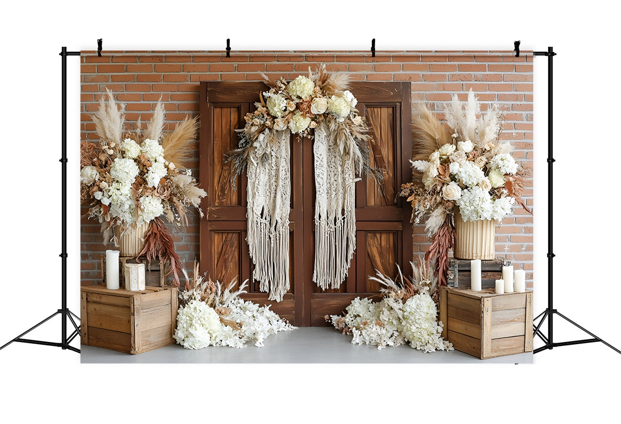 Boho Photography Backdrop Wooden Door Floral Accent Backdrop CSH4-143