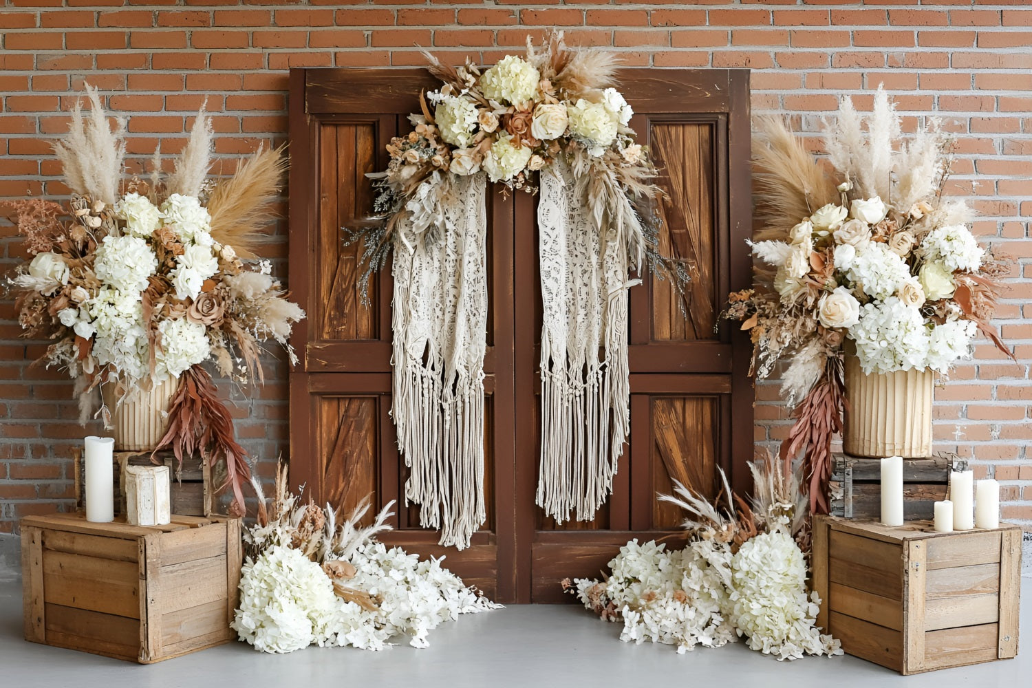 Boho Photography Backdrop Wooden Door Floral Accent Backdrop CSH4-143