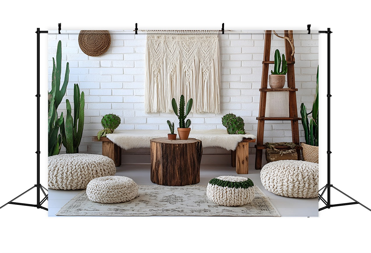 Boho Photo Backdrop Cactus Bench Macrame Wall Backdrop CSH4-150