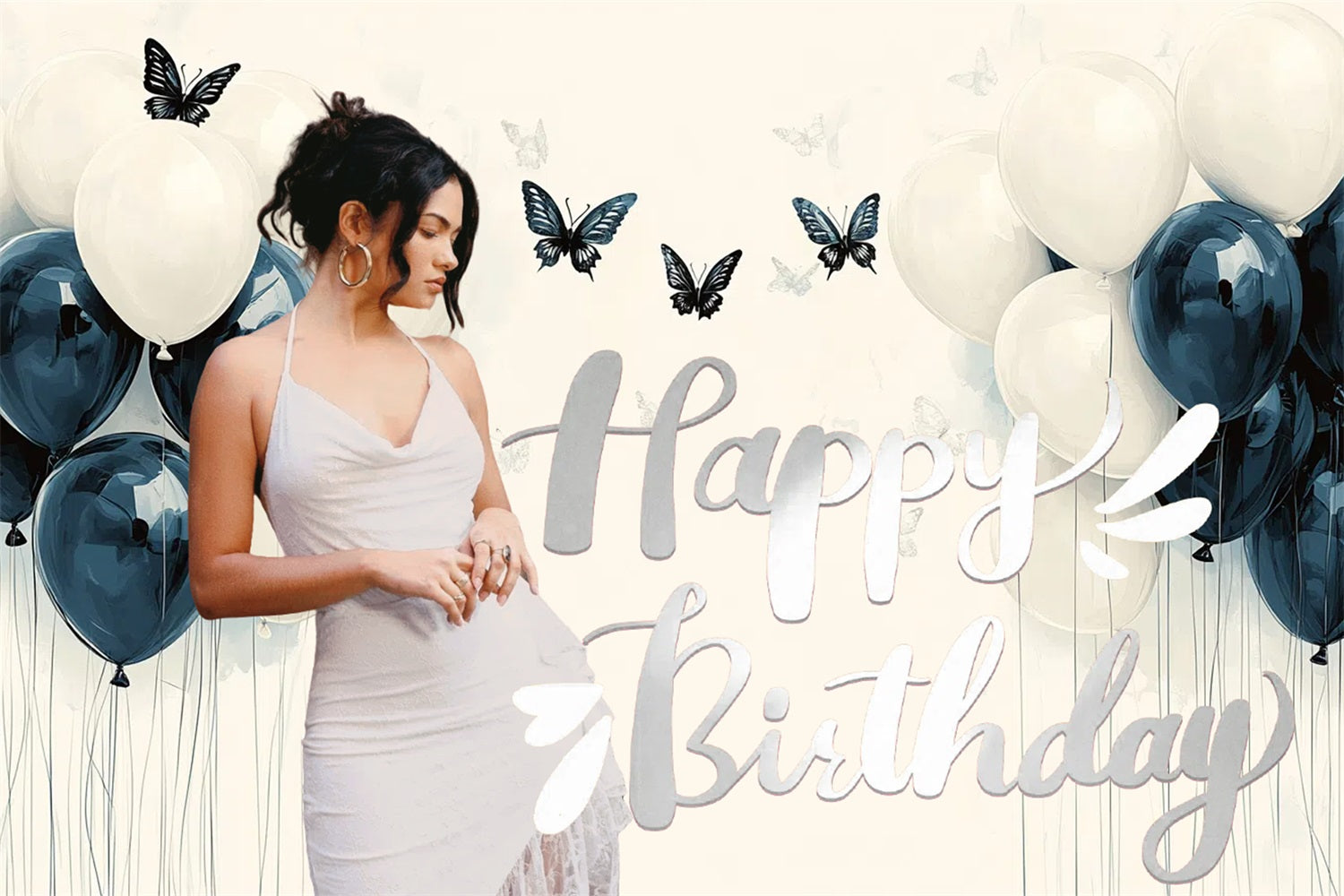 Custom Happy Birthday Backdrop Butterfly Balloons Backdrop CSH4-16