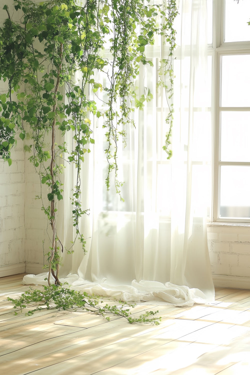 Portrait Studio Backdrops Green Vines Soft Curtain Backdrop CSH4-184
