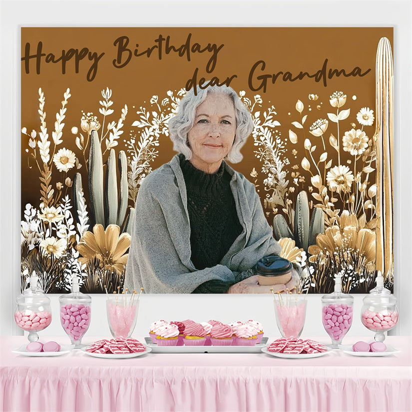 Personalized 70th Birthday Backdrop Grandma Floral Cactus Backdrop CSH4-19