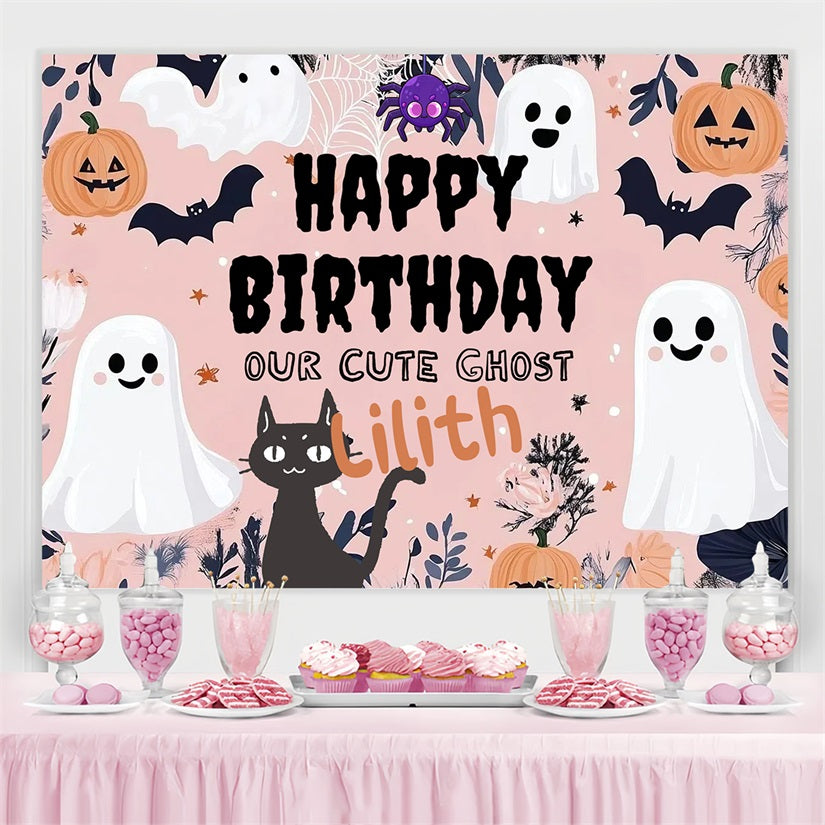 Personalized Backdrops Birthday Halloween Ghost Pumpkins Backdrop CSH4-2