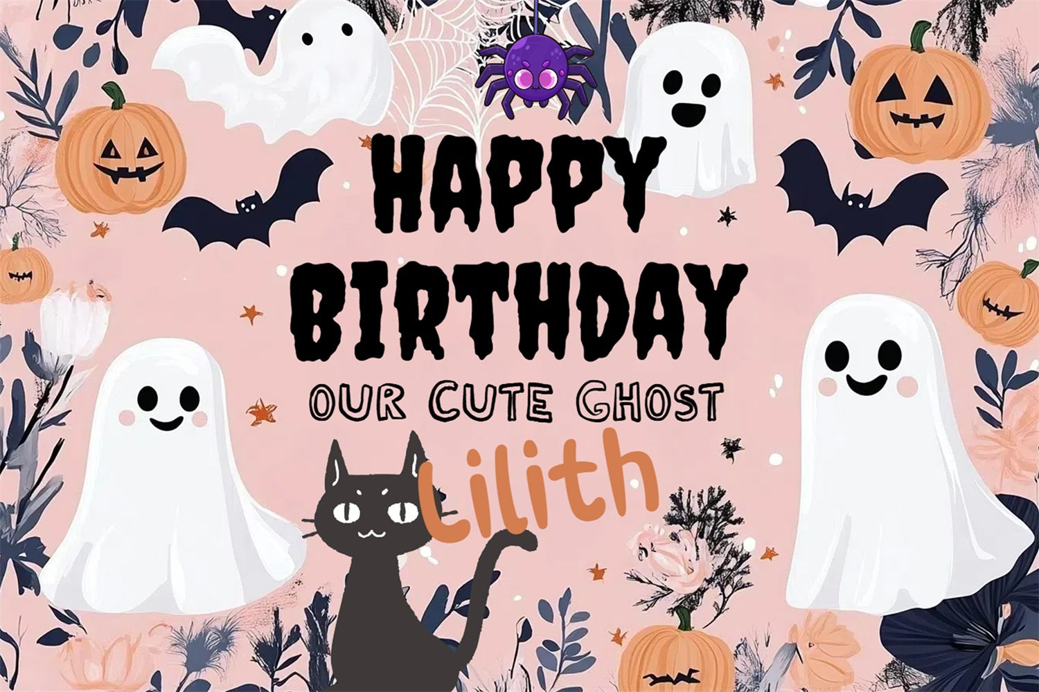 Personalized Backdrops Birthday Halloween Ghost Pumpkins Backdrop CSH4-2