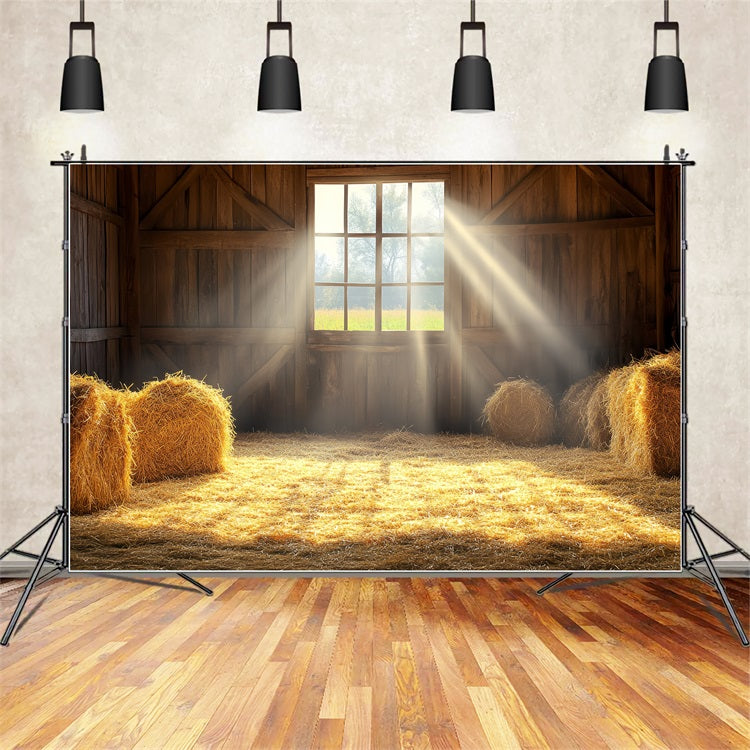Barn Photo Backdrop Sunlight Window Straw Bales Backdrop CSH4-211