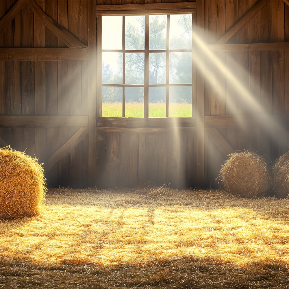 Barn Photo Backdrop Sunlight Window Straw Bales Backdrop CSH4-211