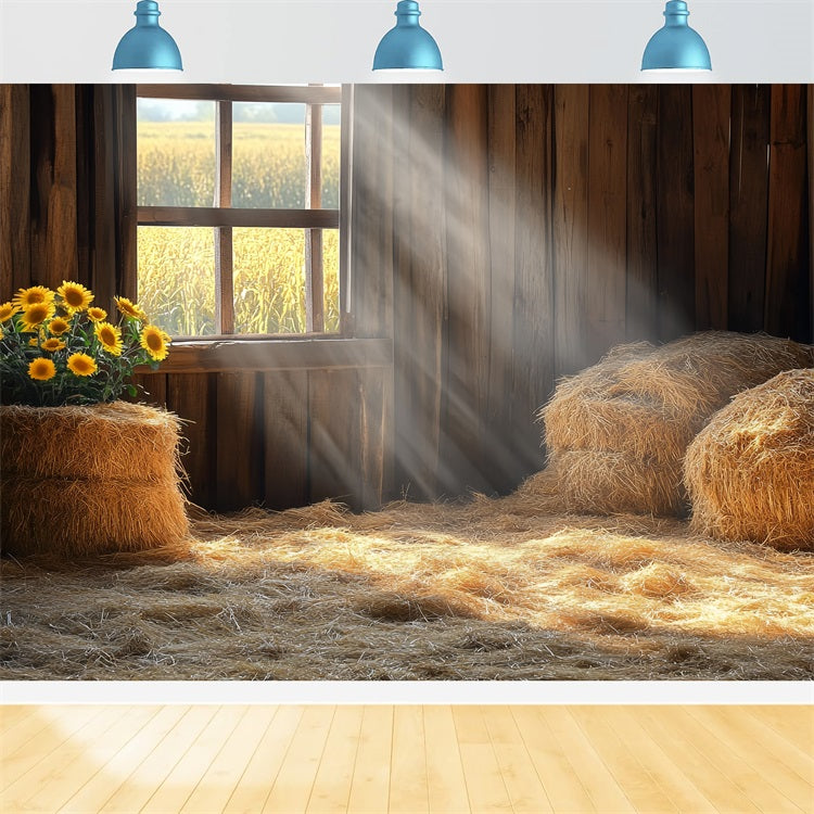 Barnyard Backdrop Straw Window Sunflowers Backdrop CSH4-212