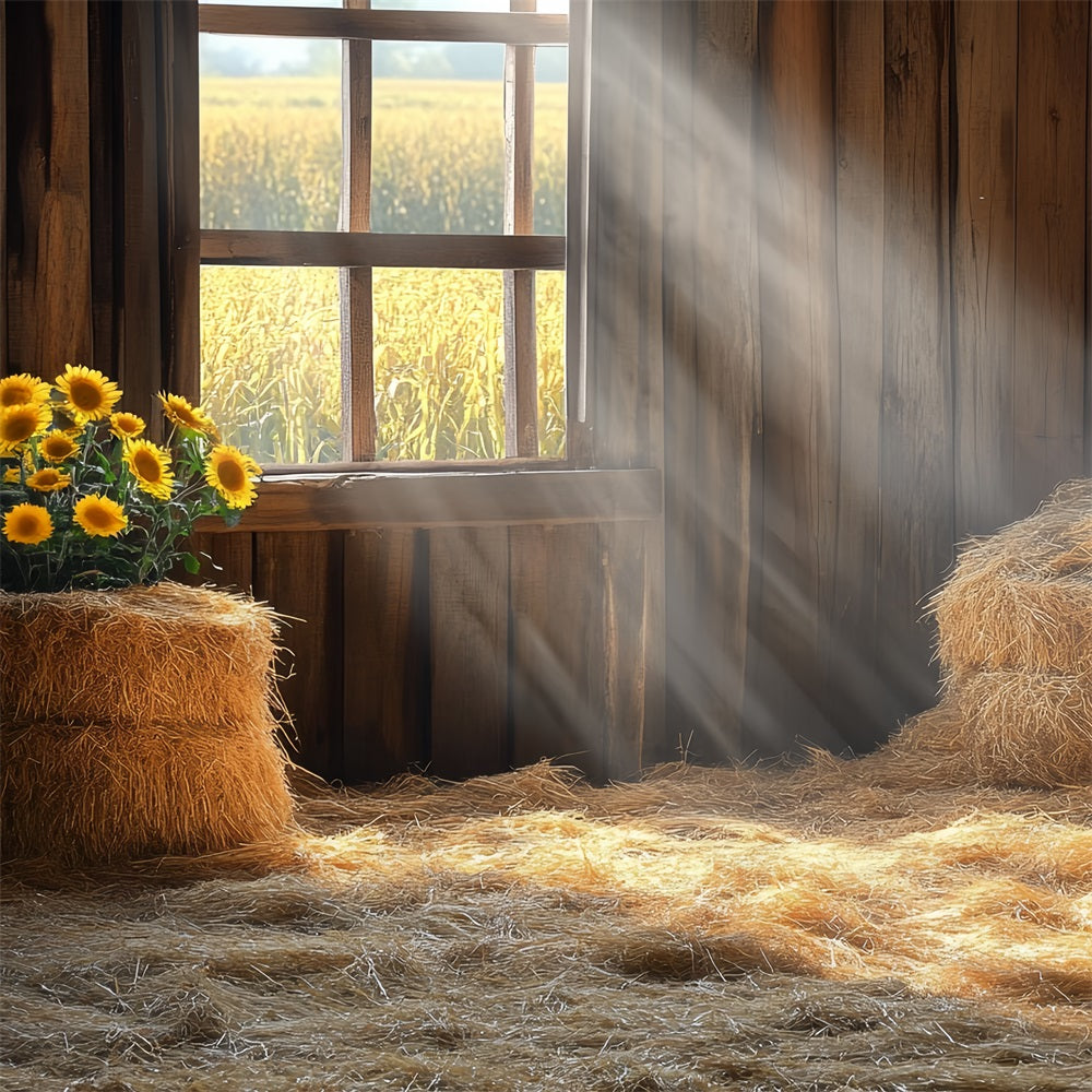 Barnyard Backdrop Straw Window Sunflowers Backdrop CSH4-212