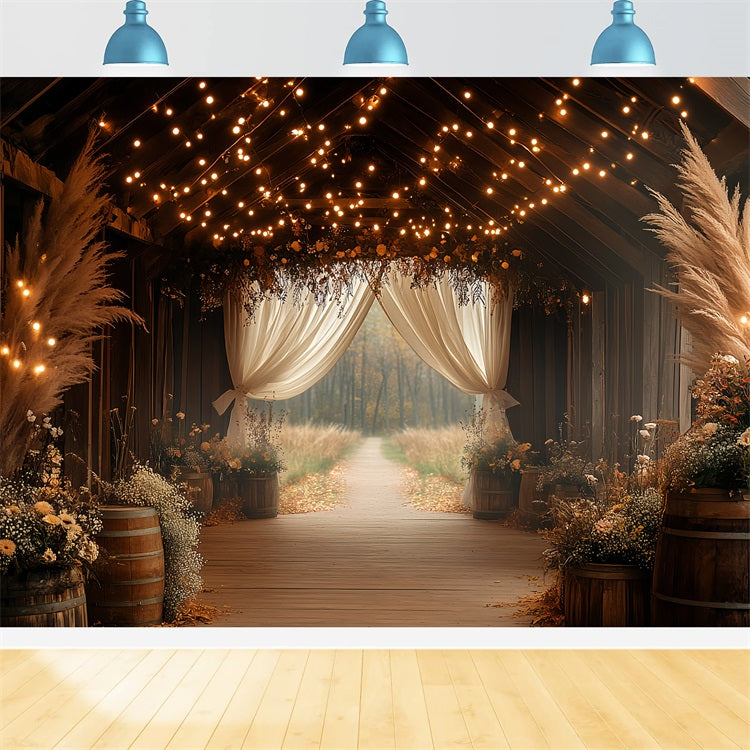 Boho Backdrop Pampas Flowers Barn Entrance Backdrop CSH4-216