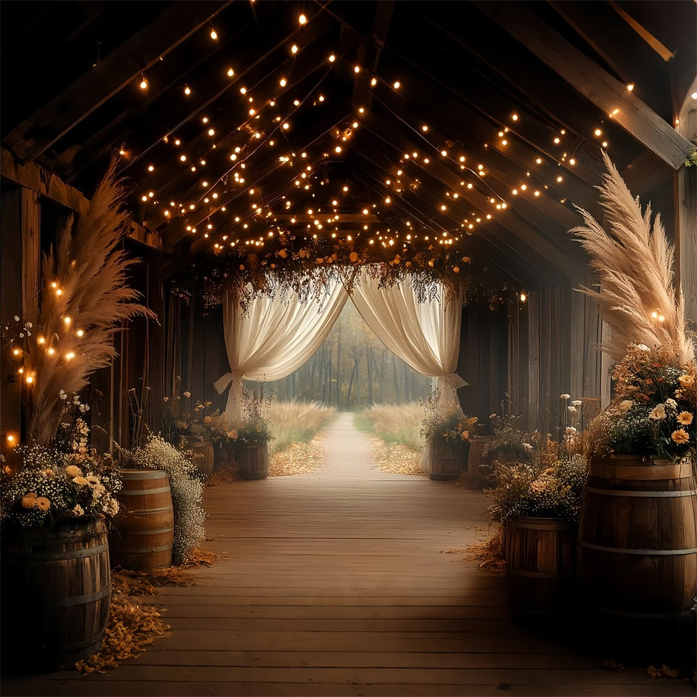 Boho Backdrop Pampas Flowers Barn Entrance Backdrop CSH4-216
