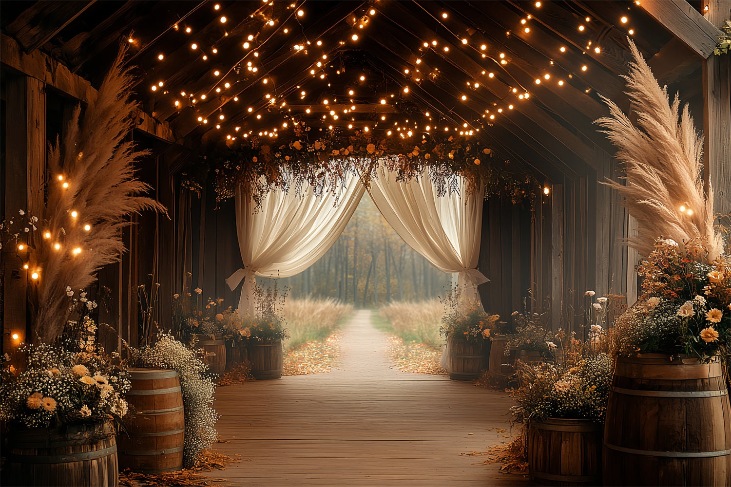 Boho Backdrop Pampas Flowers Barn Entrance Backdrop CSH4-216
