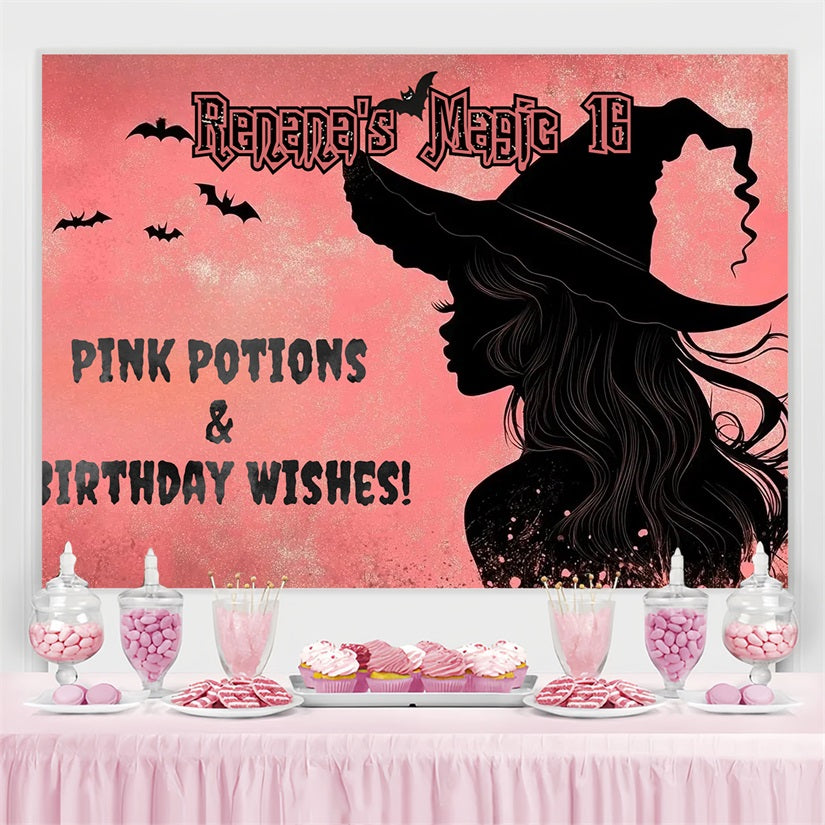 Birthday Backdrop Custom Pink Witch Hat Backdrop CSH4-22