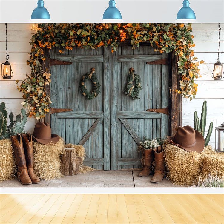 Barn Door Photo Backdrop Blue Door Cowboy Decor Backdrop CSH4-220