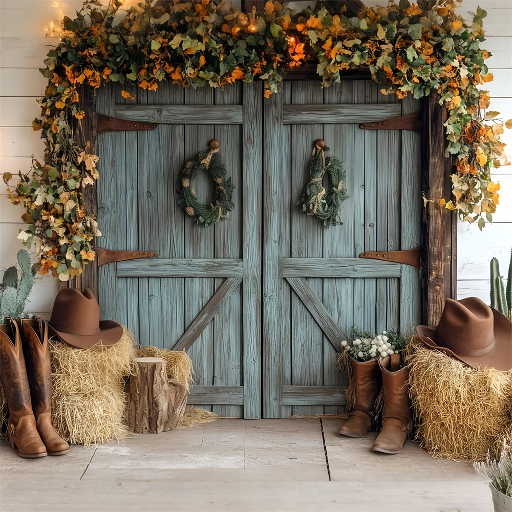 Barn Door Photo Backdrop Blue Door Cowboy Decor Backdrop CSH4-220