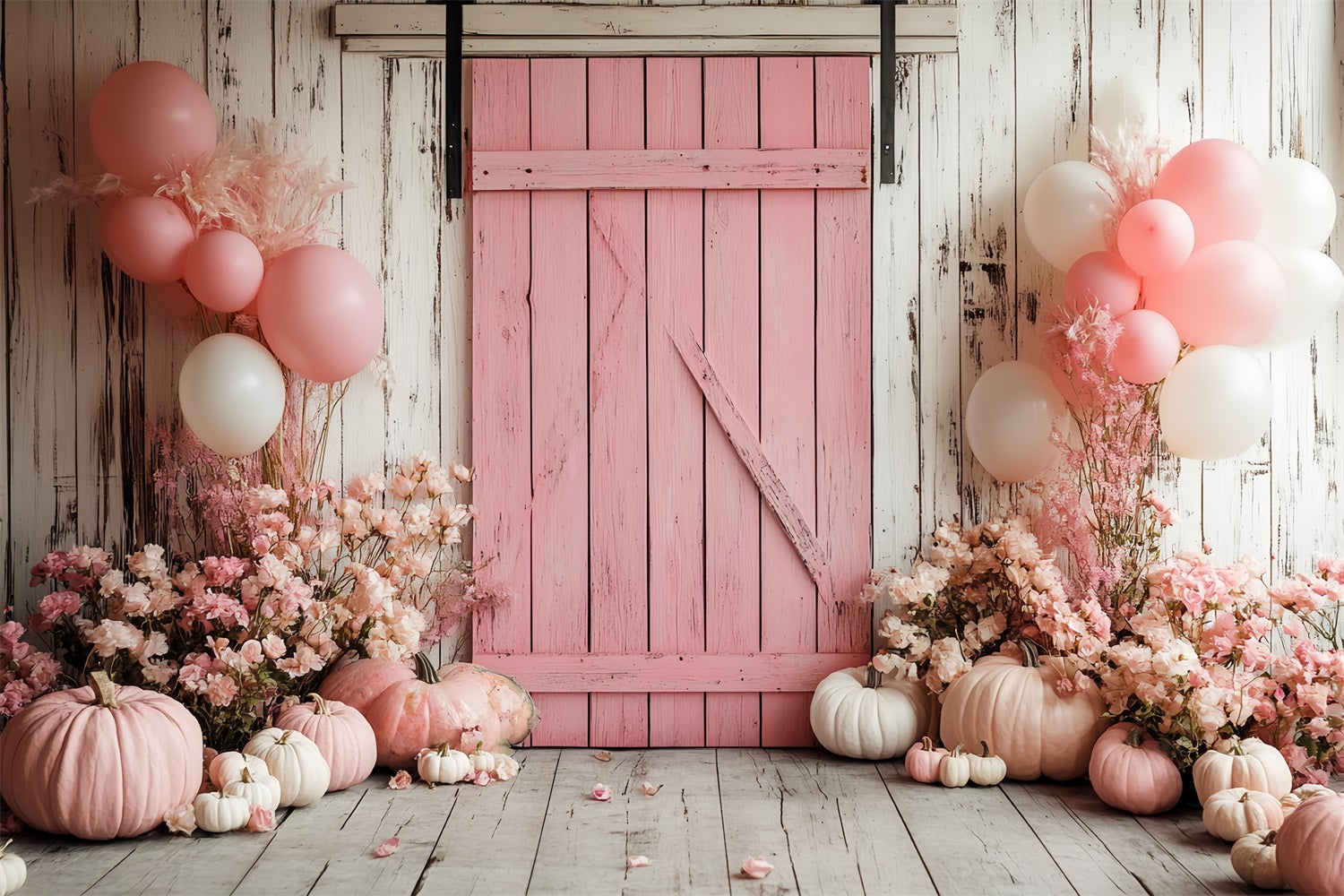 Barn Photo Backdrop Pastel Pumpkin Floral Backdrop CSH4-222