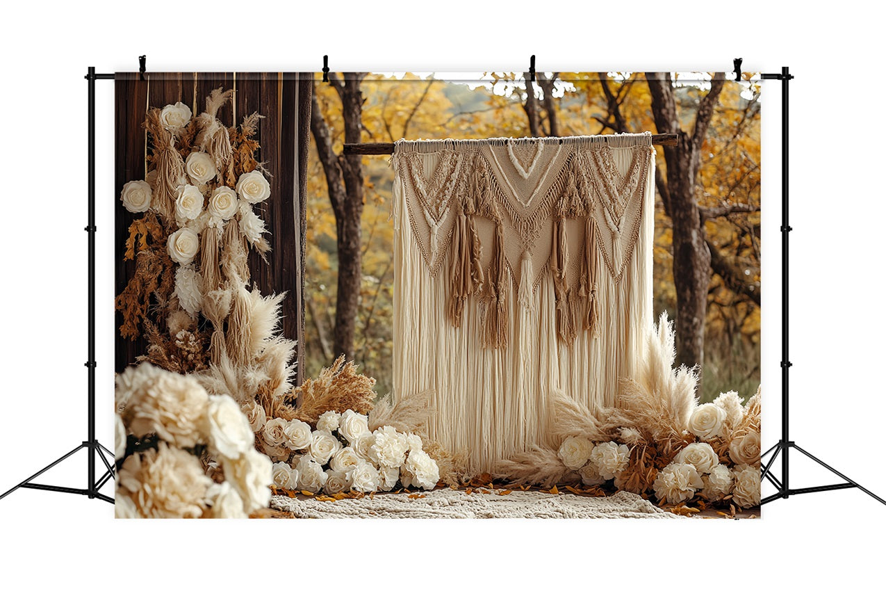 Boho Photo Backdrop Fall Macrame Floral Backdrop CSH4-232