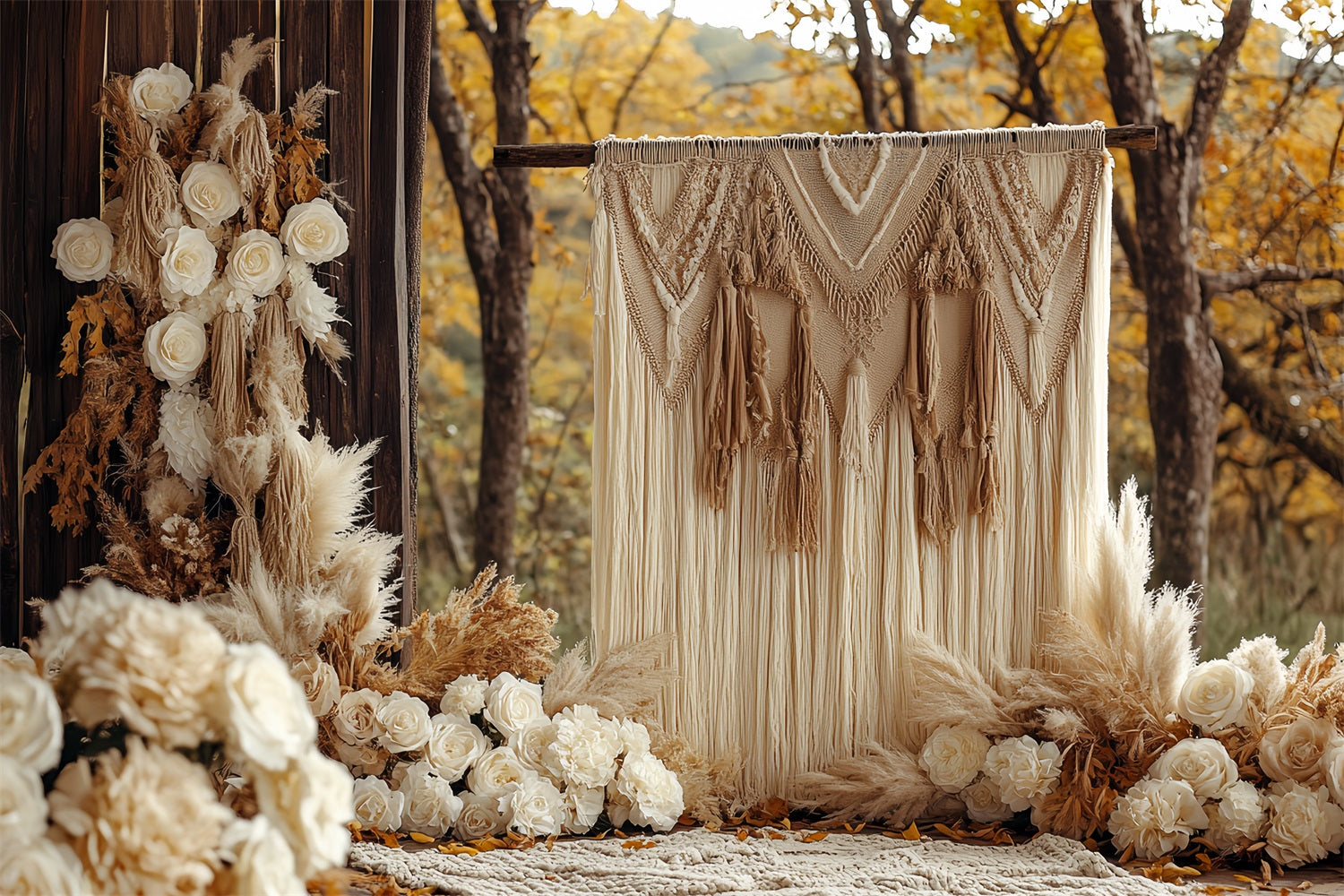 Boho Photo Backdrop Fall Macrame Floral Backdrop CSH4-232