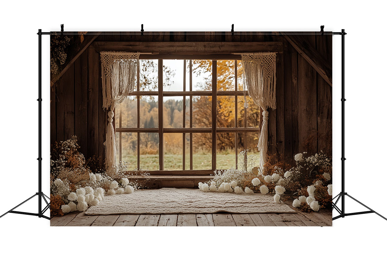 Boho Backdrop Ideas Barn Window Flowers Backdrop CSH4-233