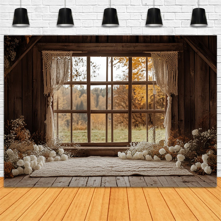 Boho Backdrop Ideas Barn Window Flowers Backdrop CSH4-233
