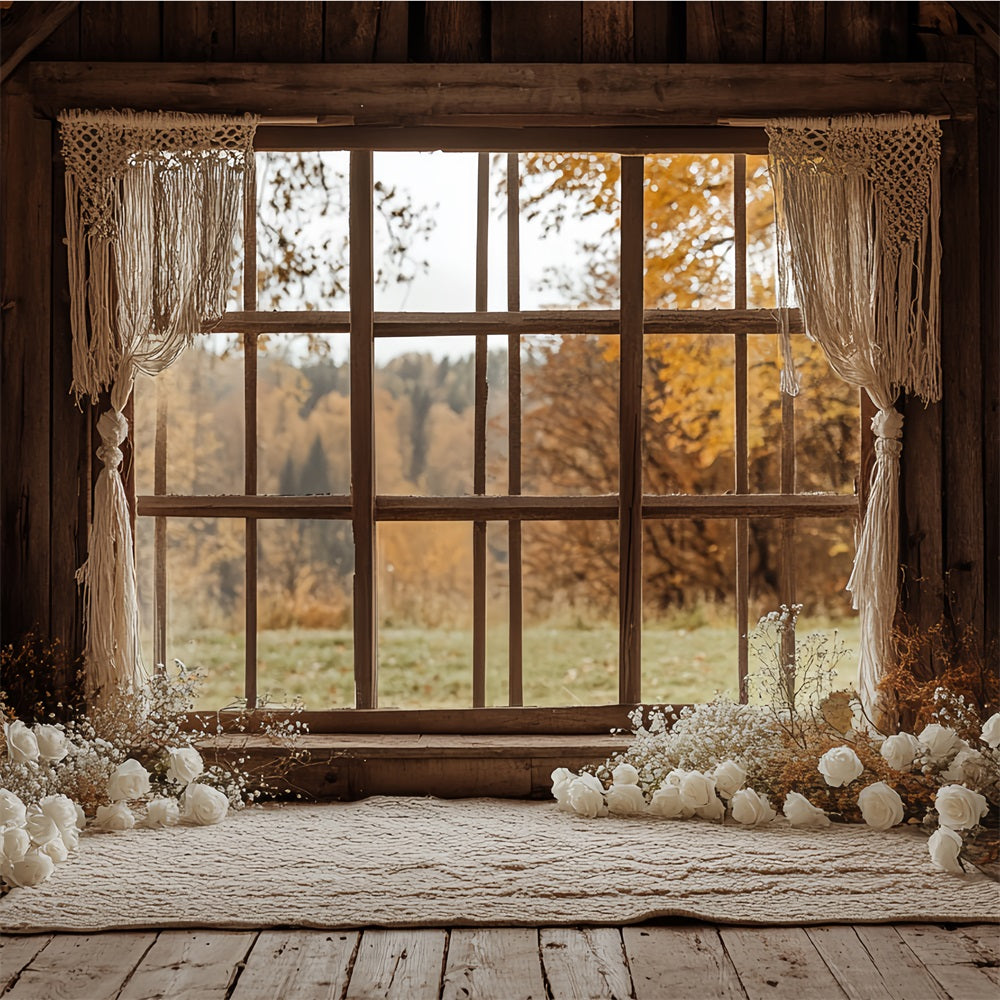 Boho Backdrop Ideas Barn Window Flowers Backdrop CSH4-233