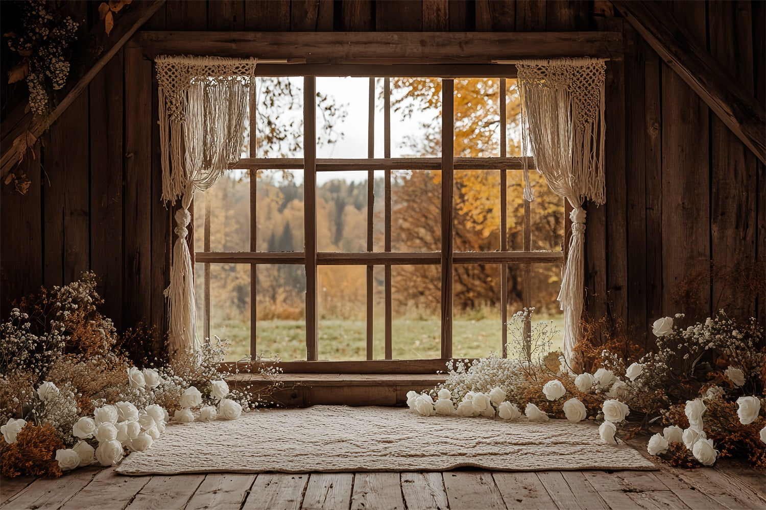 Boho Backdrop Ideas Barn Window Flowers Backdrop CSH4-233