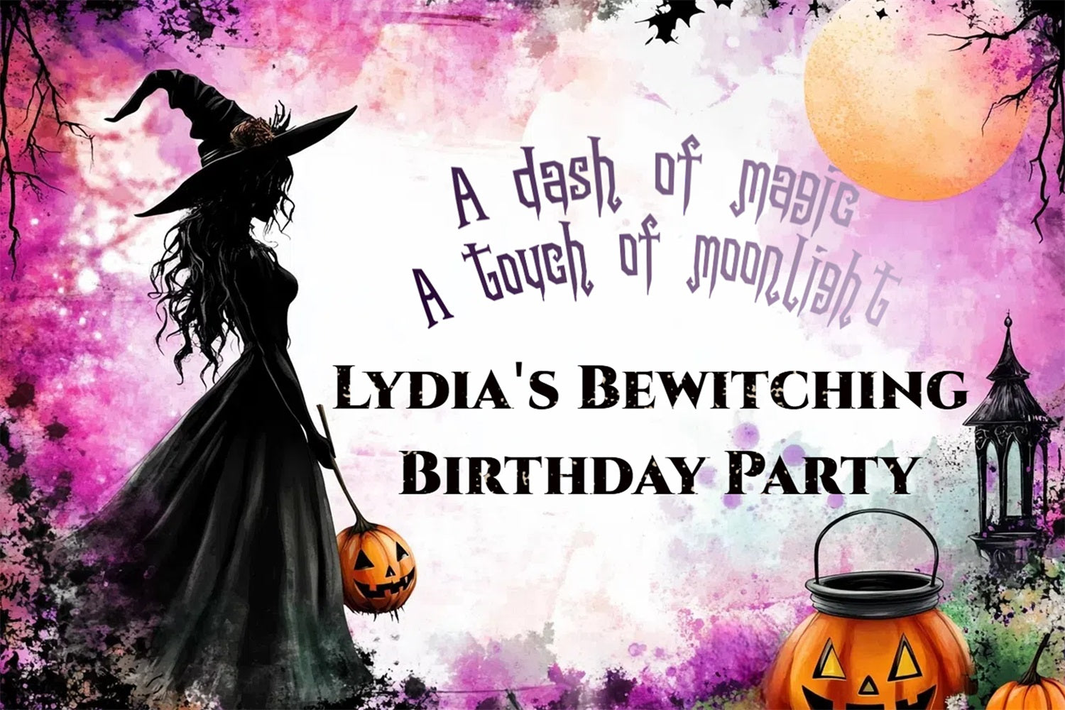 Personalized Backdrops Birthday Halloween Moonlight Witch Backdrop CSH4-24