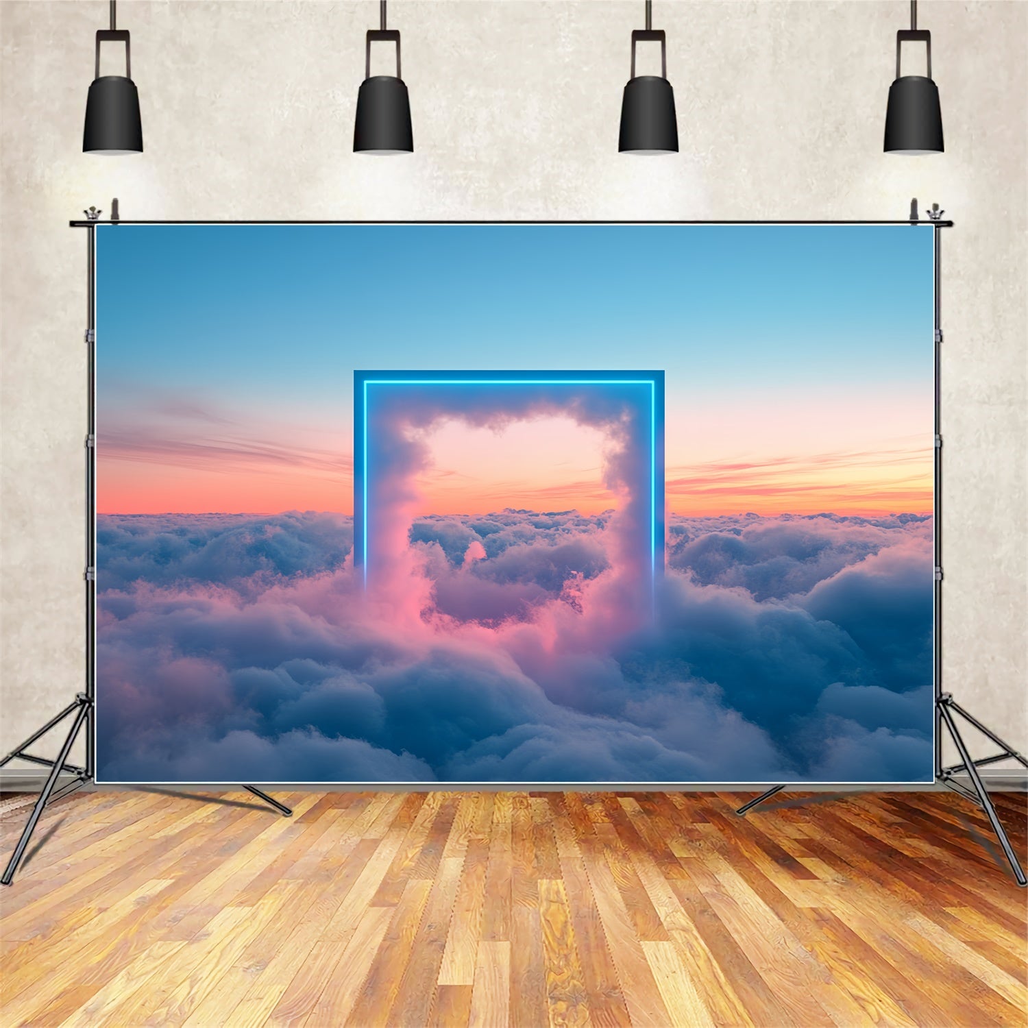 Clouds Photography Backdrop Dreamy Skies Neon Frame Backdrop CSH4-240