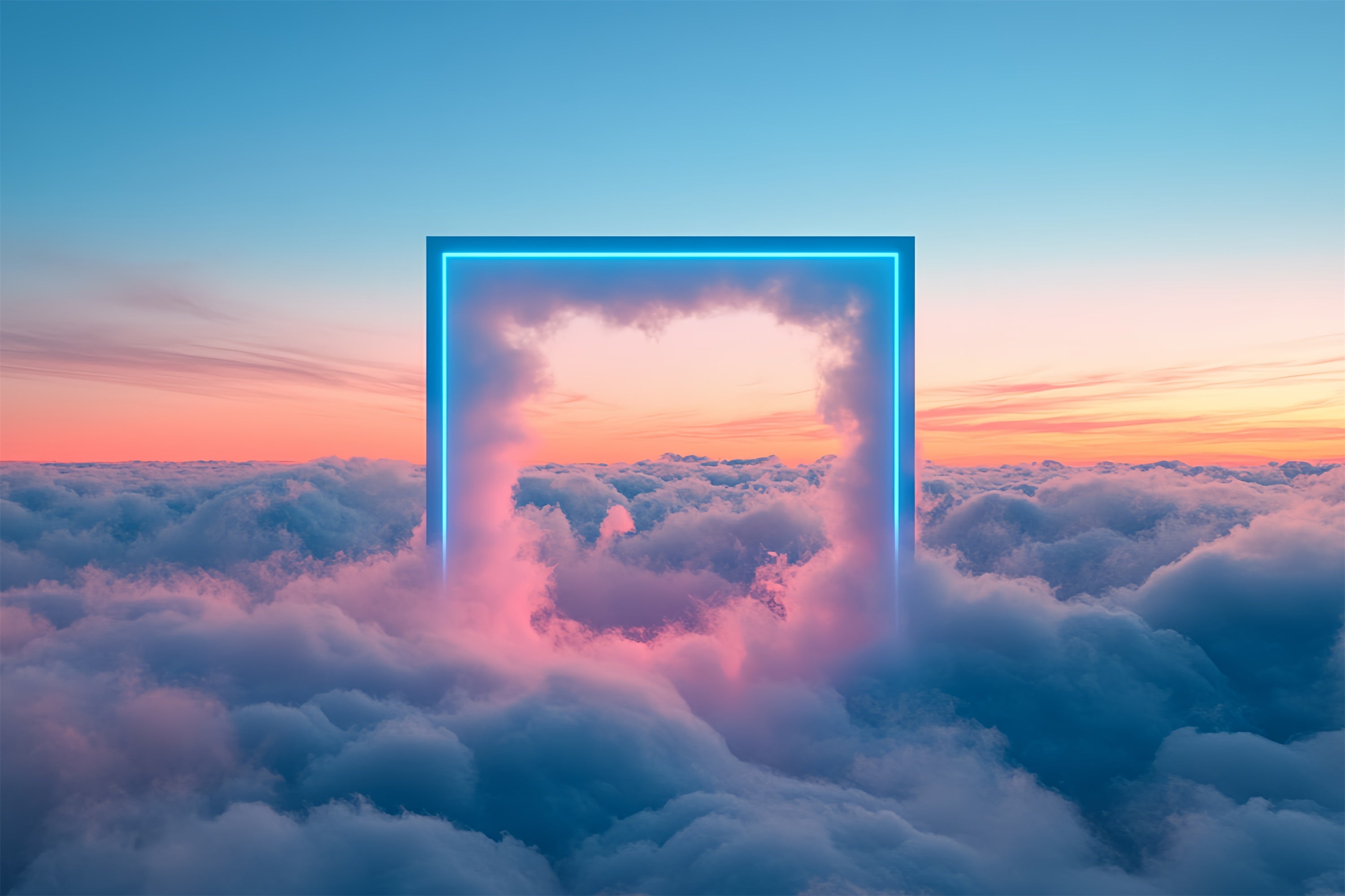 Clouds Photography Backdrop Dreamy Skies Neon Frame Backdrop CSH4-240