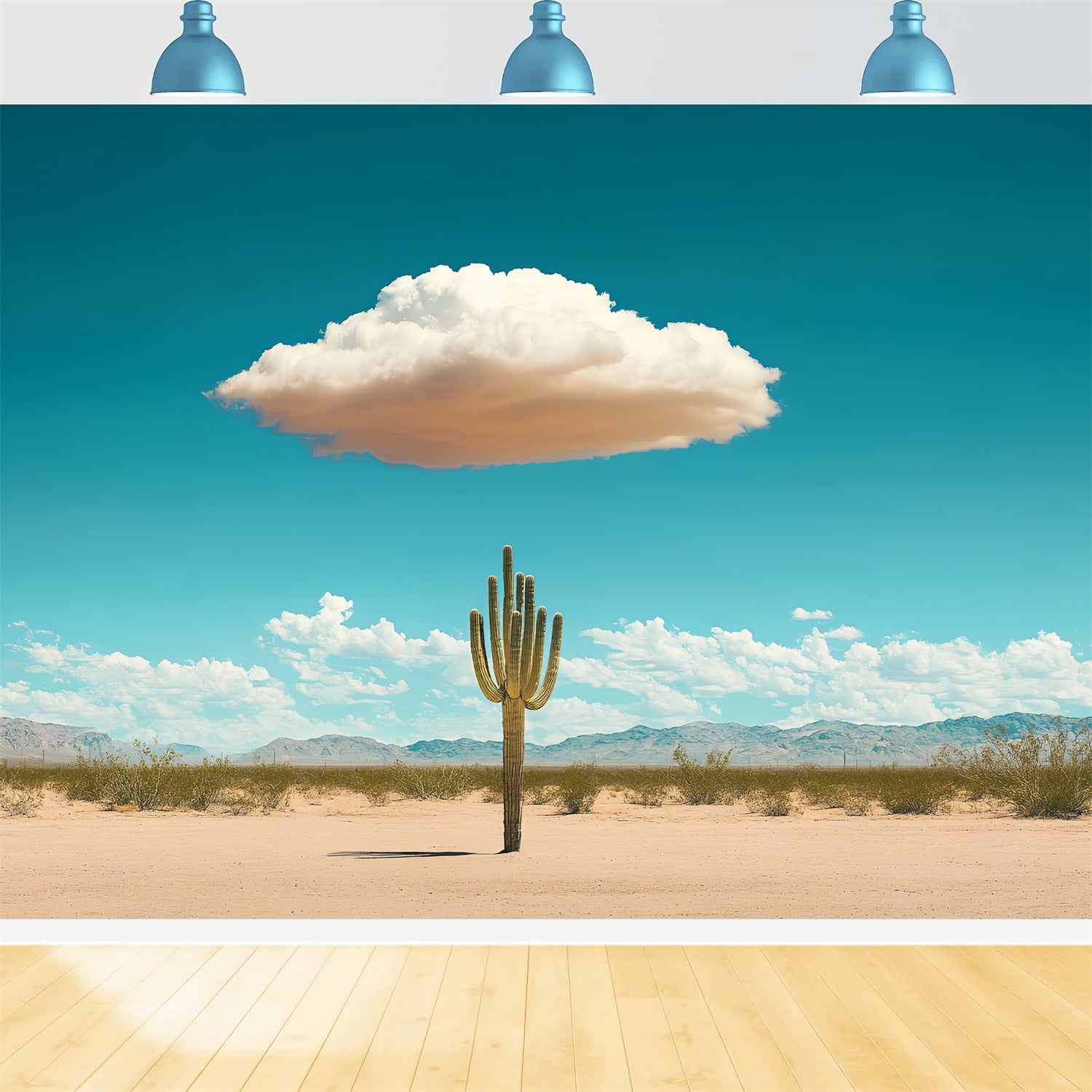 Blue Sky Photo Backdrop Desert Cactus Puffy Cloud Backdrop CSH4-241
