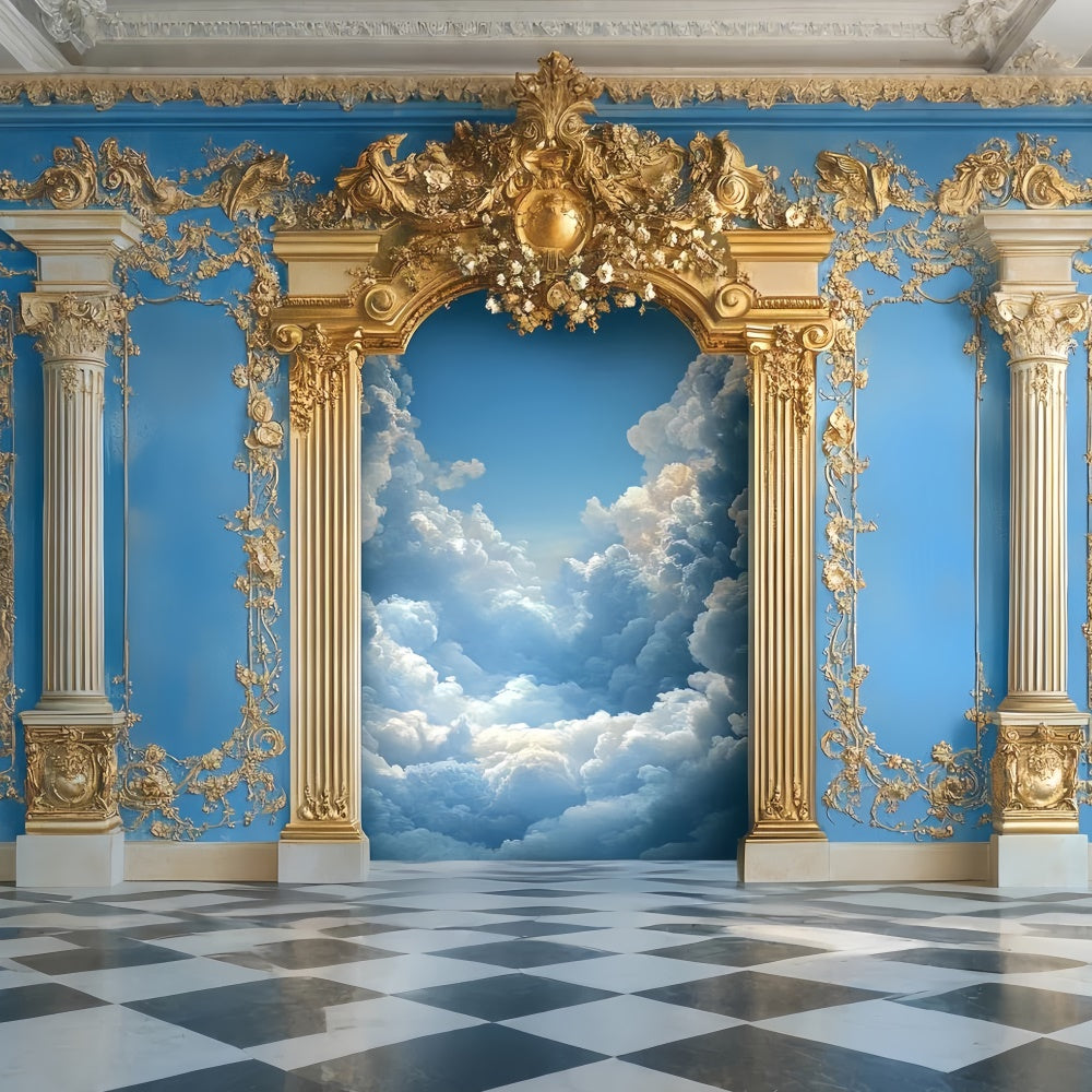 Cloud Photo Backdrop Ornate Palace Golden Arch Backdrop CSH4-242