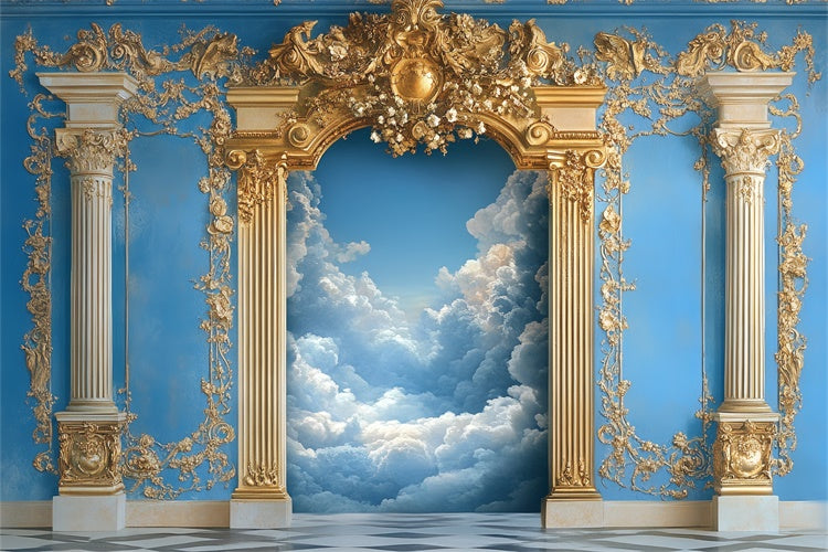 Cloud Photo Backdrop Ornate Palace Golden Arch Backdrop CSH4-242