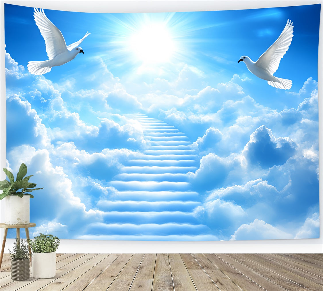 Sky With Clouds Backdrop Cloud Ladder Soaring Doves Backdrop CSH4-247