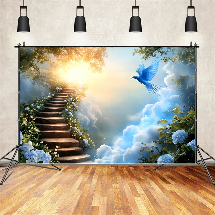 Sky Backdrop Photoshoot Blooming Path Soaring Bird Backdrop CSH4-248
