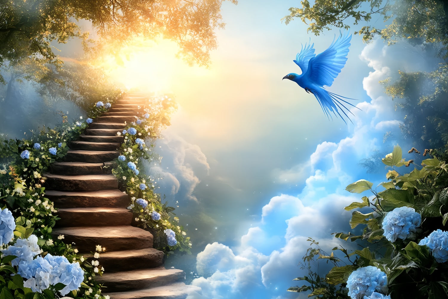 Sky Backdrop Photoshoot Blooming Path Soaring Bird Backdrop CSH4-248