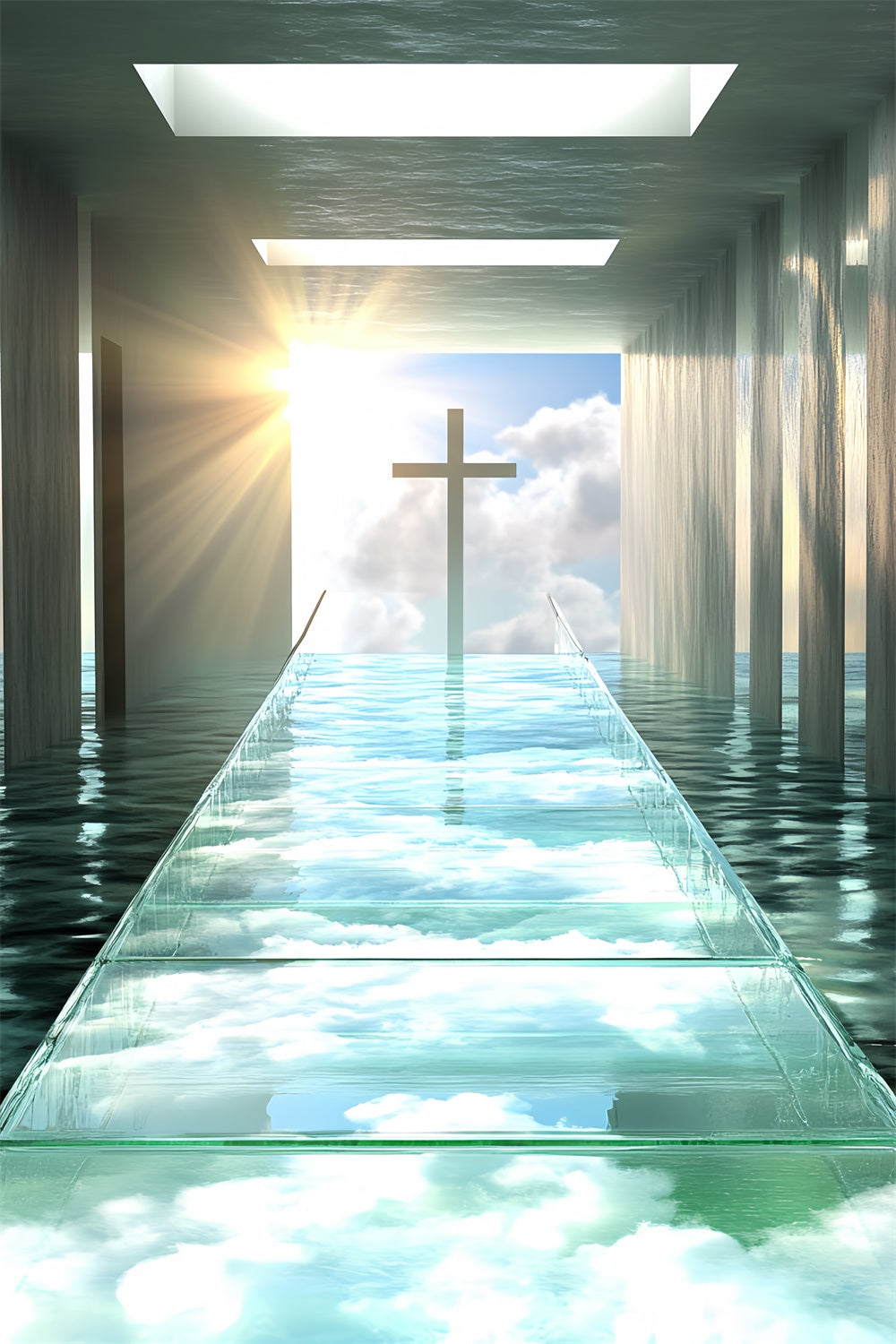 Sky And Cloud Backdrop Cloud Reflections Cross Backdrop CSH4-249