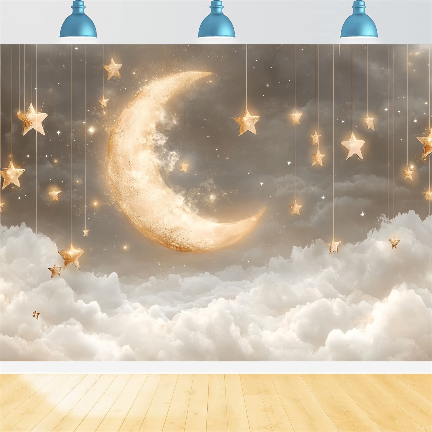 Cloud Backdrop Photoshoot Moonlight Hanging Stars Backdrop CSH4-251